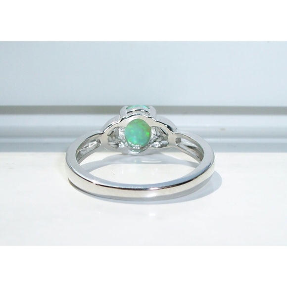 925 STERLING SILVER Lab Created Green Fire Opal Ring - Picture 10 of 15